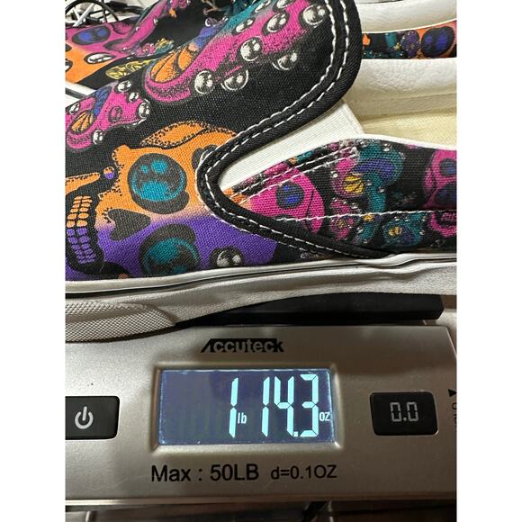 Vans Unisex Men 11.5 Women 13 Canvas Slip on Trippy Drip Skulls Mushrooms Retro - Picture 10 of 10